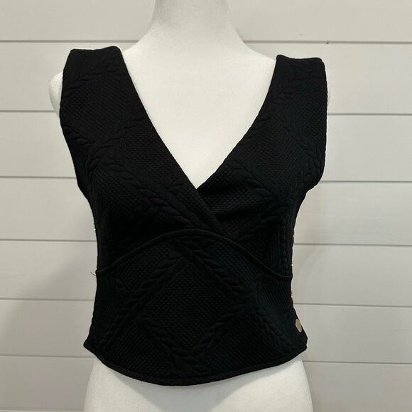 ANTHROPOLOGY Maeve Button-Side Crop Top V-Neck Sleeveless Black Size Small - Picture 4 of 15